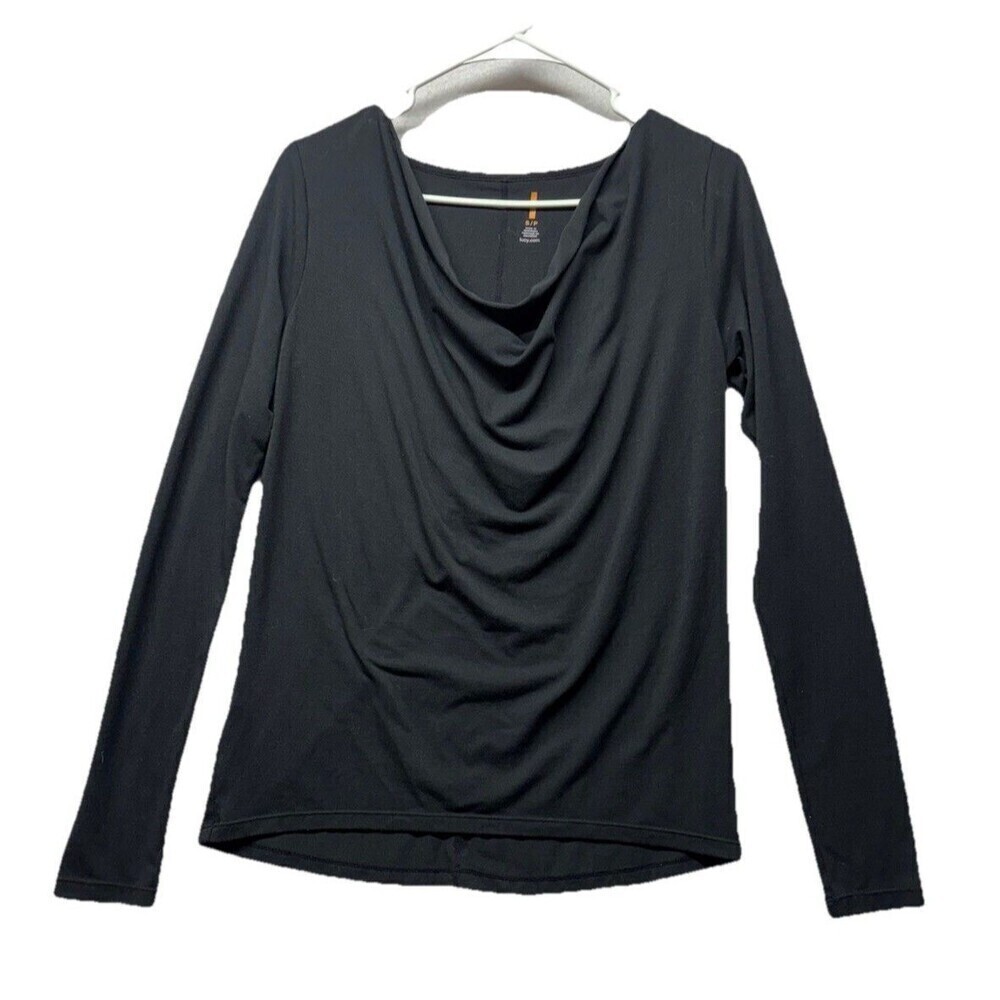 Lucy Women Long Sleeve Lightweight Long Sleeve Shirt black Size Small Drape Neck